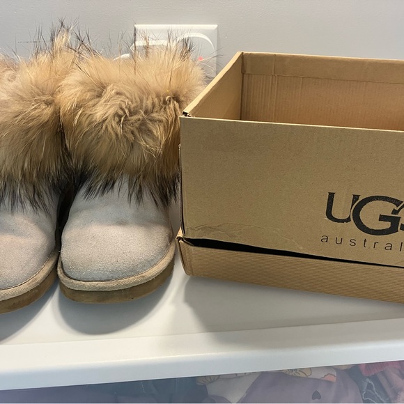 Ugg Furry Beige Winter Boots - Picture 3 of 5